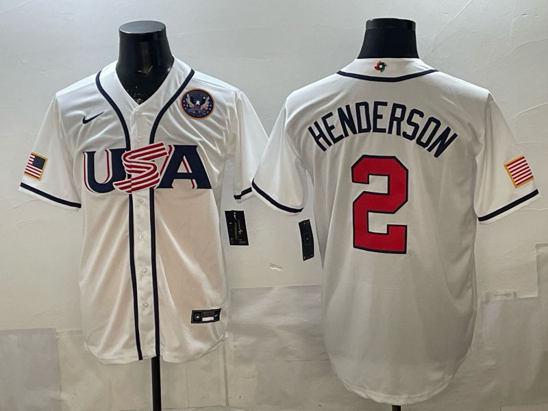 Men 2026 World Cub USA #2 Henderson White Game Nike MLB Jersey style 007
